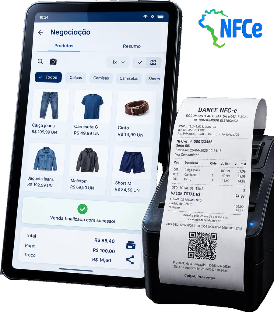 Venda finalizada no FORTUNAE PDV com o DANFE da NFC-e impresso na hora